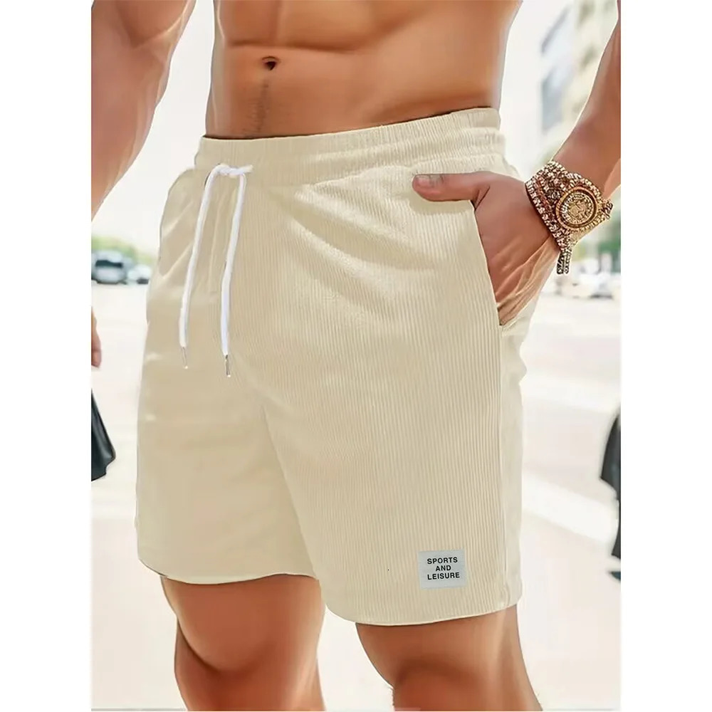 Summer Solid Color Men Corduroy Sweatpants Casual Shorts Mens Beach Basketball Short Trousers Clothing 240411