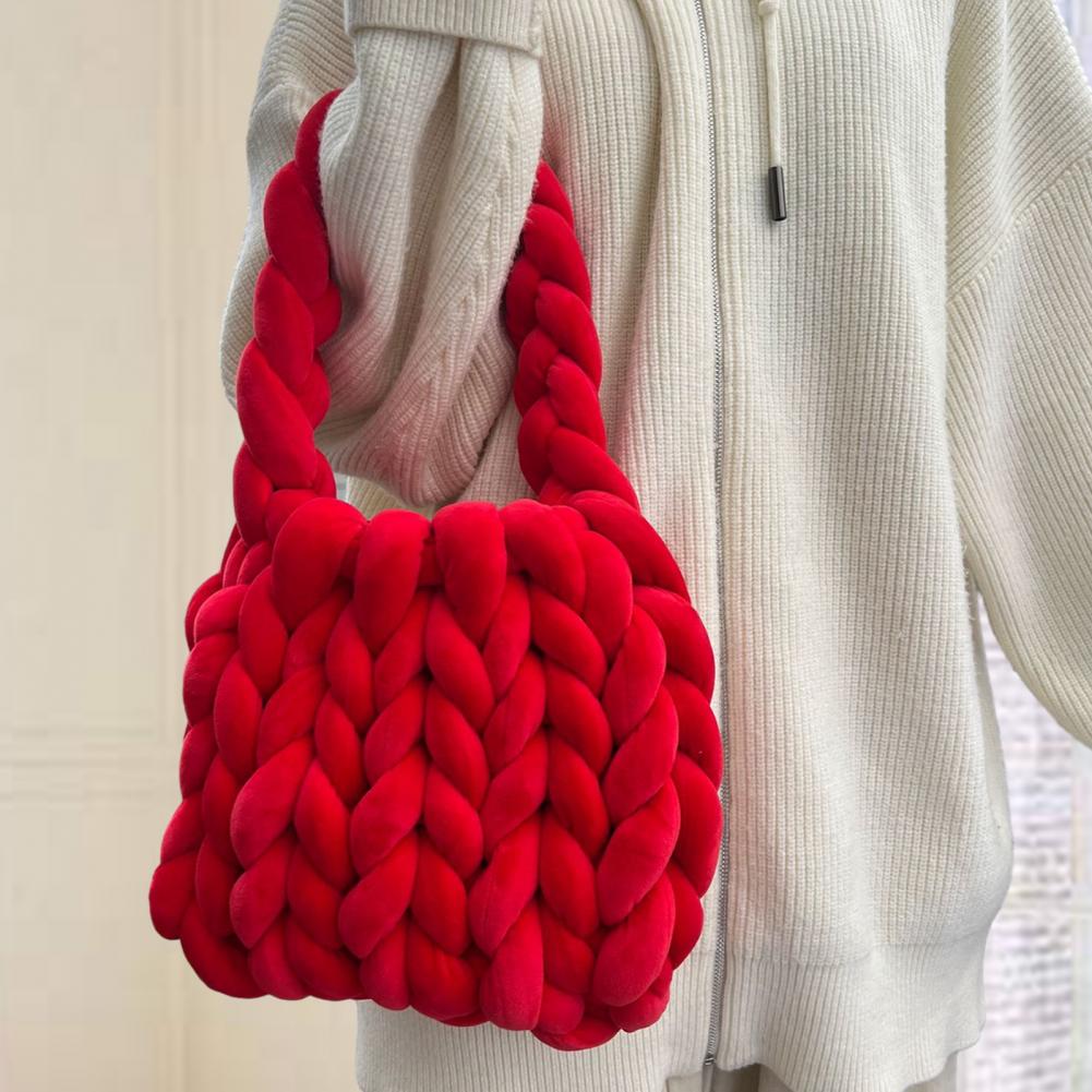 Stylish Underarm Bag Aesthetic Lightweight Rope Woven Crochet Tote Handbag Solid Color Tote Bag Outdoor Accessory