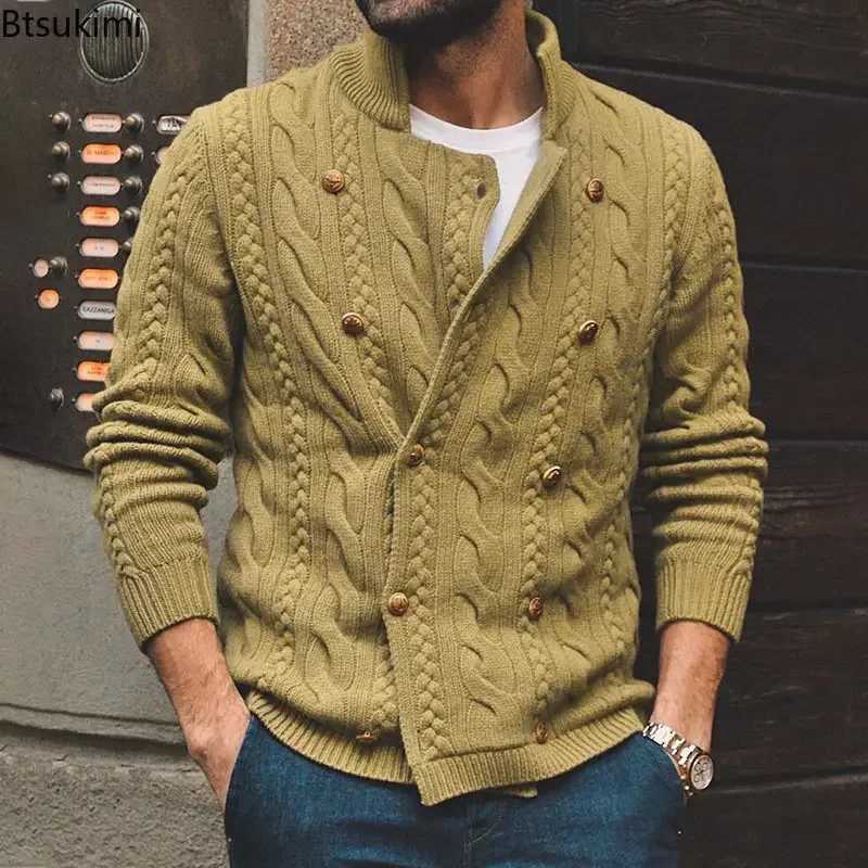New Arrival New Autumn/Winter Knitted Open Collar Mens Double Chest Sweater Jacket M Street Wear Winter Warm Turtle Neck Mens Clothing Z241111