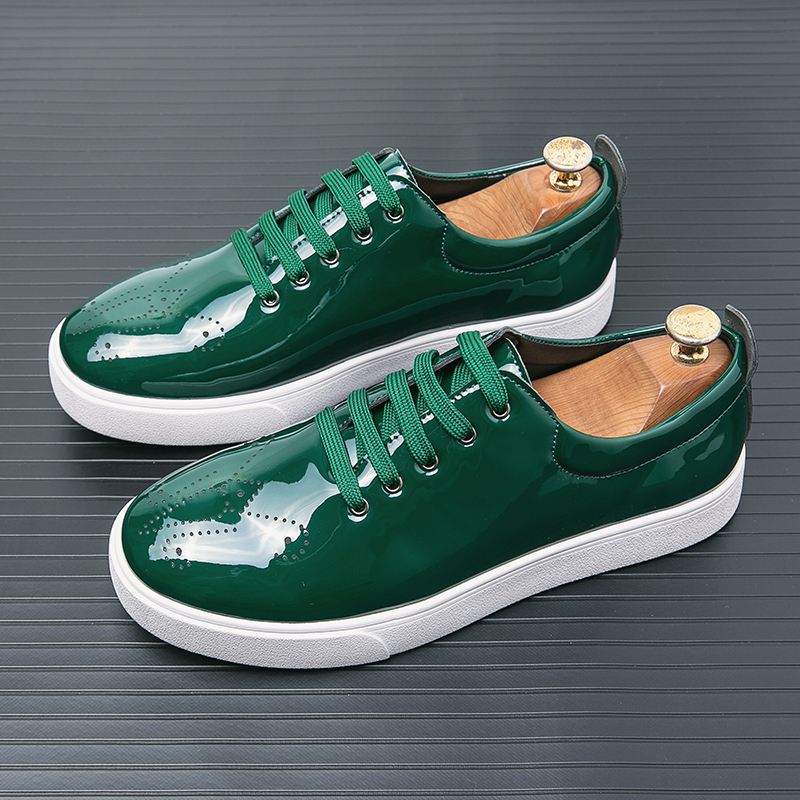 Autumn Spring High Quality Patent Casual Lace Up Sneakers Green Fashion Sole Designer Leather Shoes d6a7