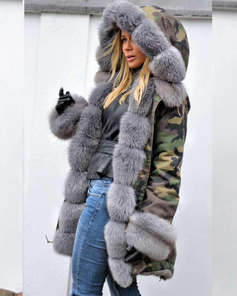 Women Thicken Warm Winter Coat Hood Down Parka Fleece Fur Outdoor Overcoat Long Jacket Outwear