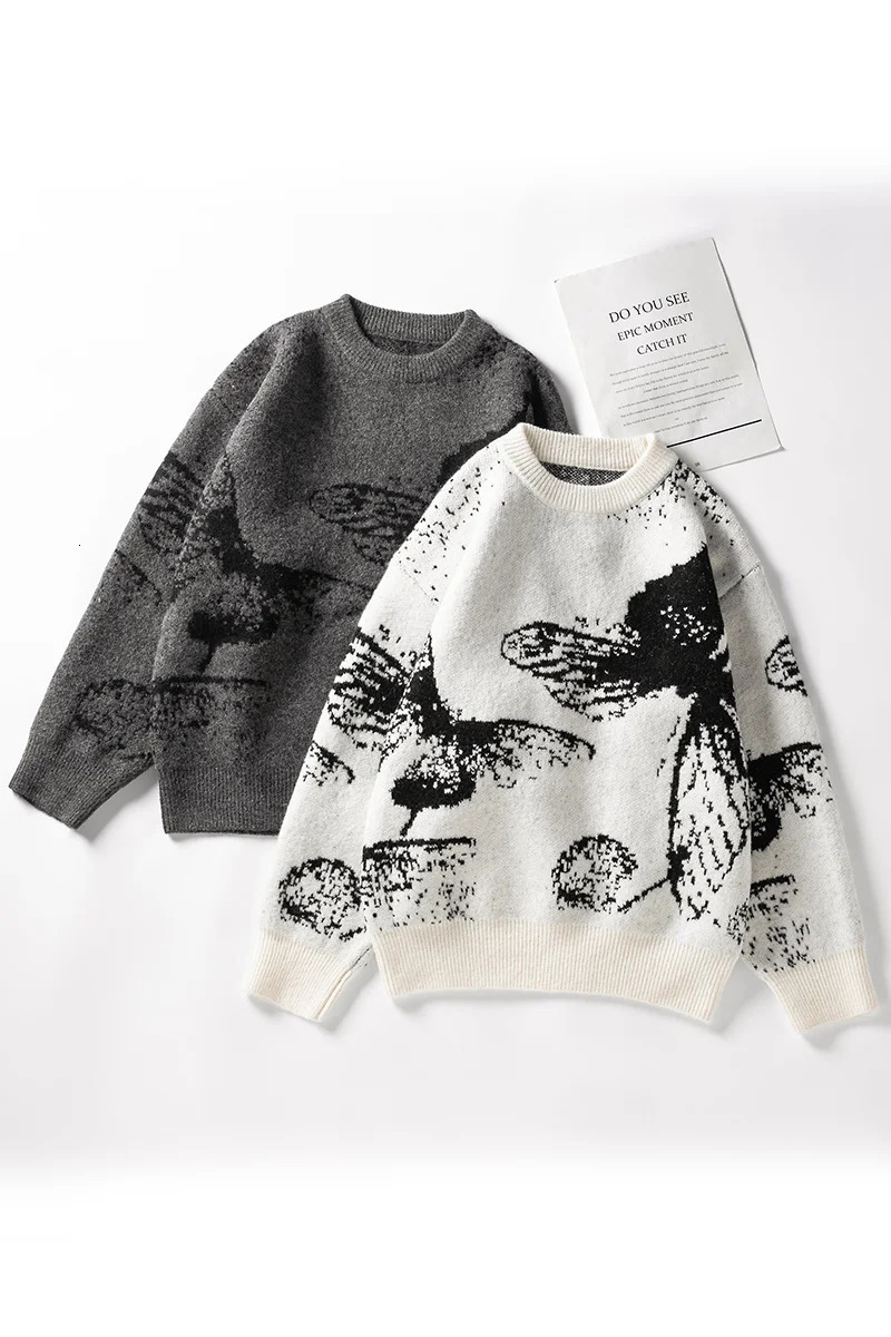 autumnwinter butterfly pattern loose thickened wool sweater 241111