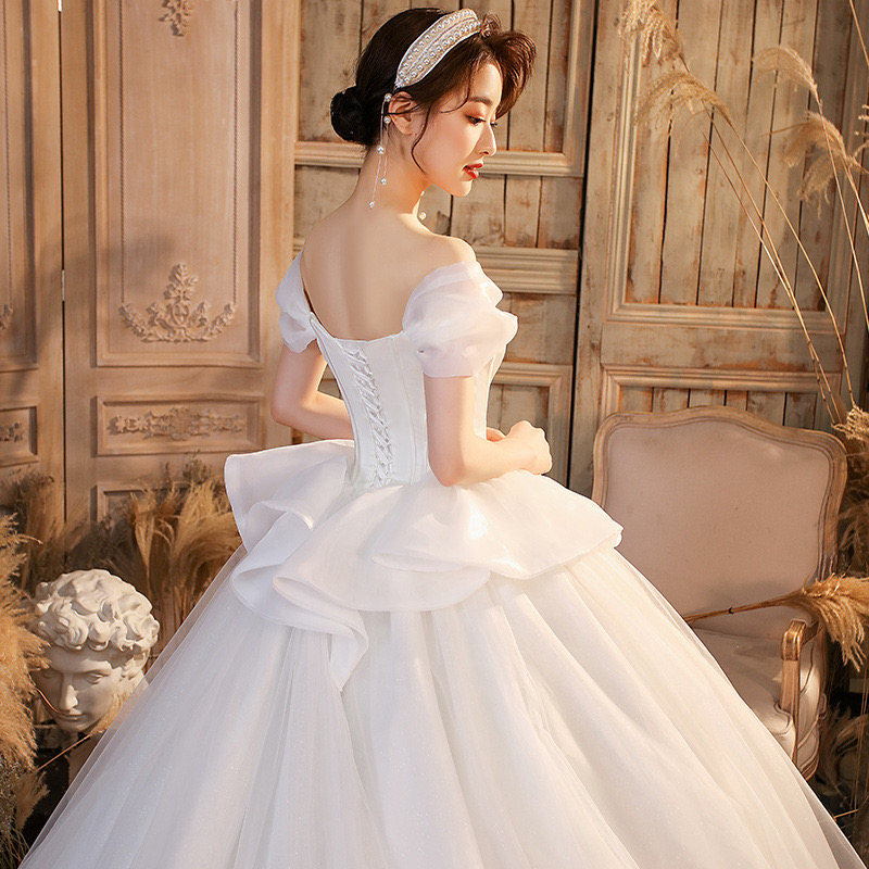 Charmig Beach A Line Wedding Dresses For Bride 2024 Sexy Women Boho Plus Size Long Train Lace Flowers Off Shoulder Backless Court Train Bridal Gown Ve