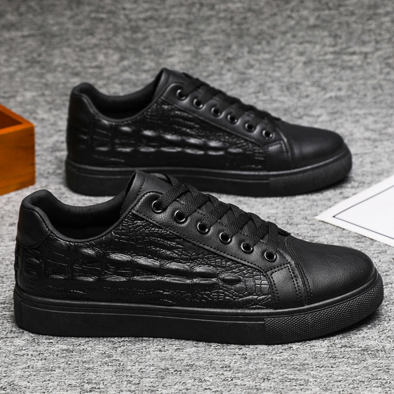 2025 New Autumn Leisure Multi Functional Sports Crocodile Pattern Leather Low Cut Designer Smooth Surface Trainer Pure Black Board Shoes Men