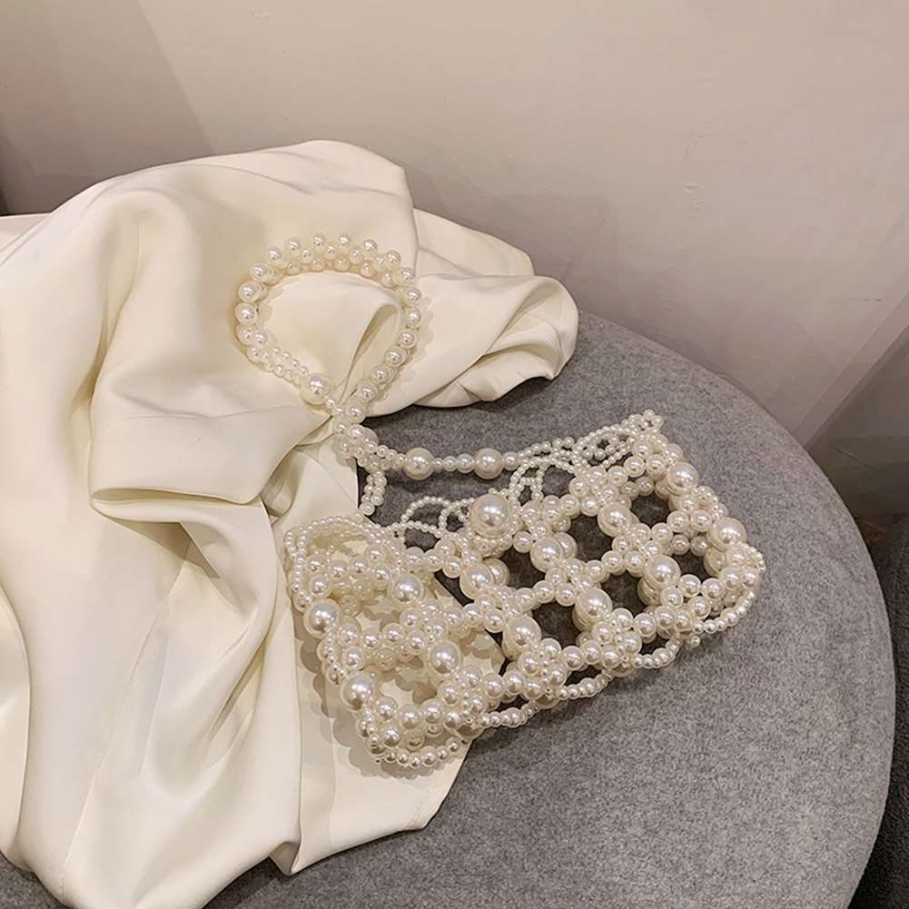 Women Beading Shoulder Bag Handmade Beaded Evening Clutch Purse Retro Pearl Exquisite Elegant Shiny Banquet Party Bag