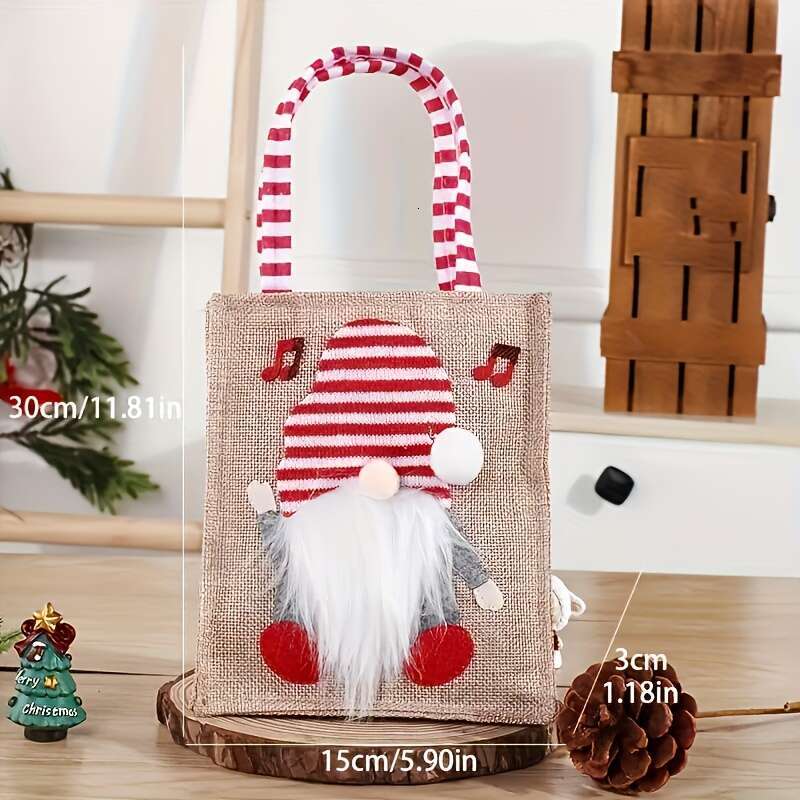 Christmas Set of 4 Decoration Gnome Gift - Cute Portable Faceless Doll Design, Burlap Candy for Christmas Favors, Unique Gifts, Reusable Shopping and 