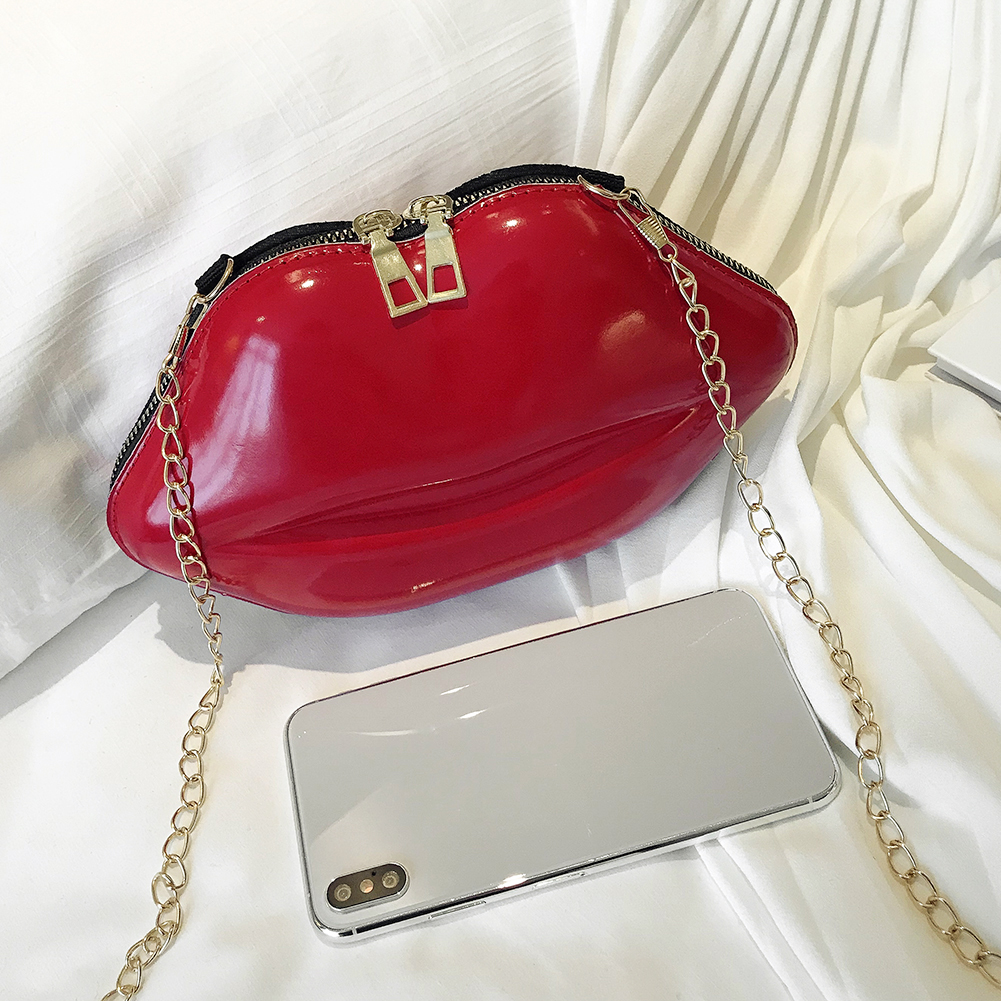Stylish Lips Messenger Bag Women PVC Solid Shoulder Chain Crossbody Bags Girls Mini Zipper Evening Party Handbags