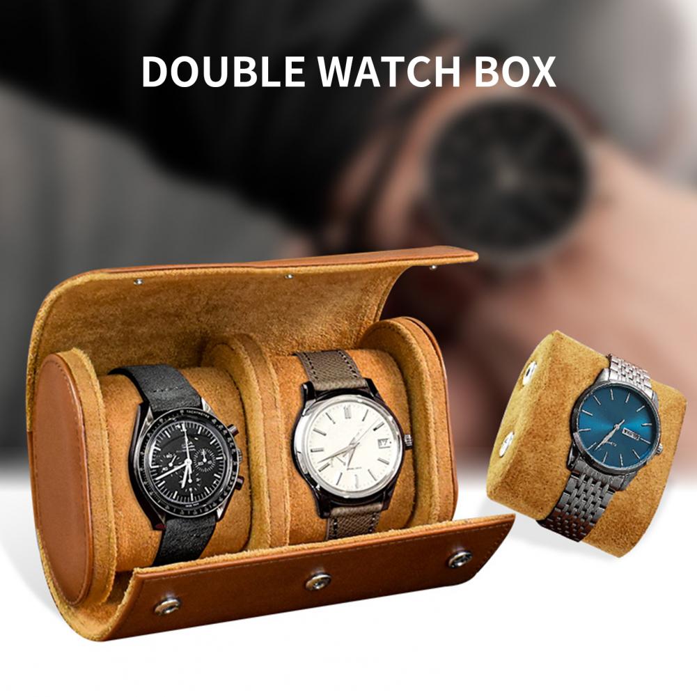 Watch Storage Box Vintage 2 Slots Magnetic Snap-type Soft Lining Protective Faux Leather Watch Roll Case Wrist Jewelry Organizer