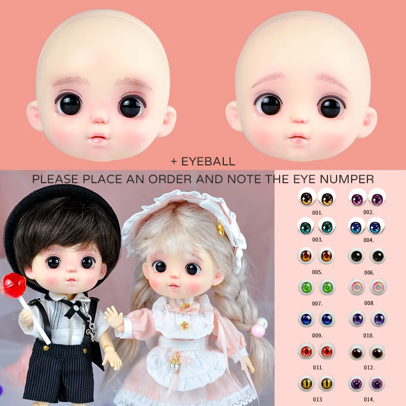 Ob11 Whole Head Makeup With Glass Eyes for Obitsu Joint Doll Head Boys and Girls Toys 1/12 BJD Head Accessories