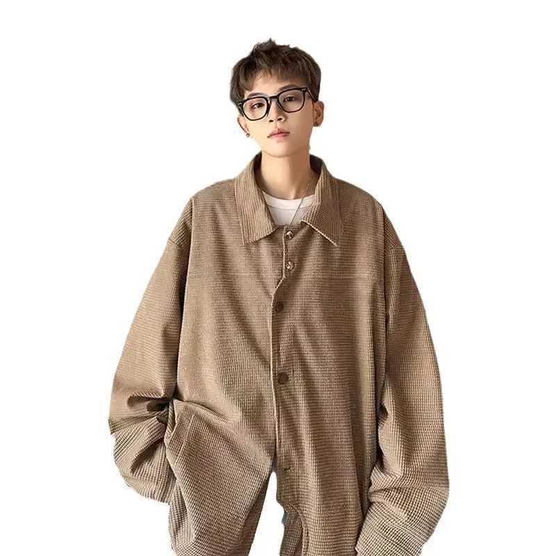 High end khaki jacket suitable for couples loose fit pilot shirt style oversized unconventional fit jacket W241111