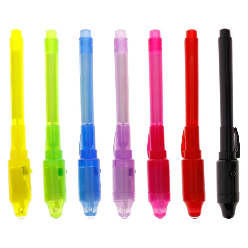 Mini 2 in 1 Highlighter Invisible Ink Pen Magic UV Lights Ultra Violet Flashlight Combo Stationery Marker Penlight with Battery