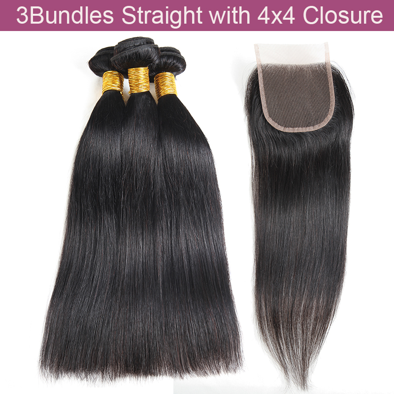 28 30 inches Brazilian Virgin Hair Straight Bundles With lace Closure Frontal Body Deep Wave Human Remy Raw Weave Extensions Black Women Natural Color
