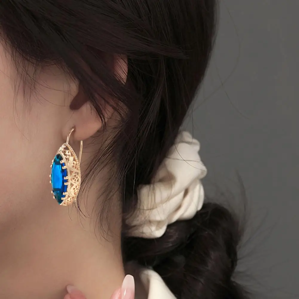 ddmysmile Earrings Necklace 1 Set Set Vintage Elegant Hollow Oval Pendant Adjustable Bright Luster Decorative Gift Bride Faux Gemstone Dan Smile