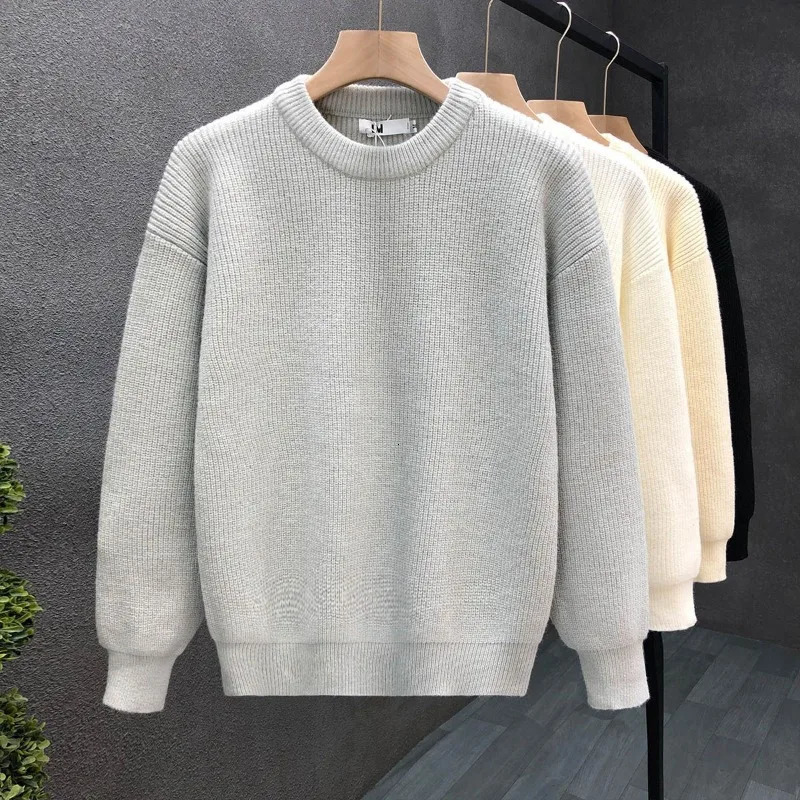 autumn simple and atmospheric sweater men solid color inner layer knitted base winter mens warm top 241111