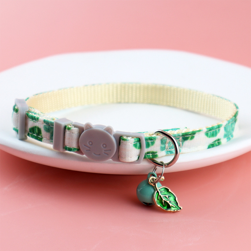 Cat Collar Adjustable Printed Pet Collar with Bell Strawberry and Green Leaf Leash D Ring for Kittens & Puppies Pet Accessories