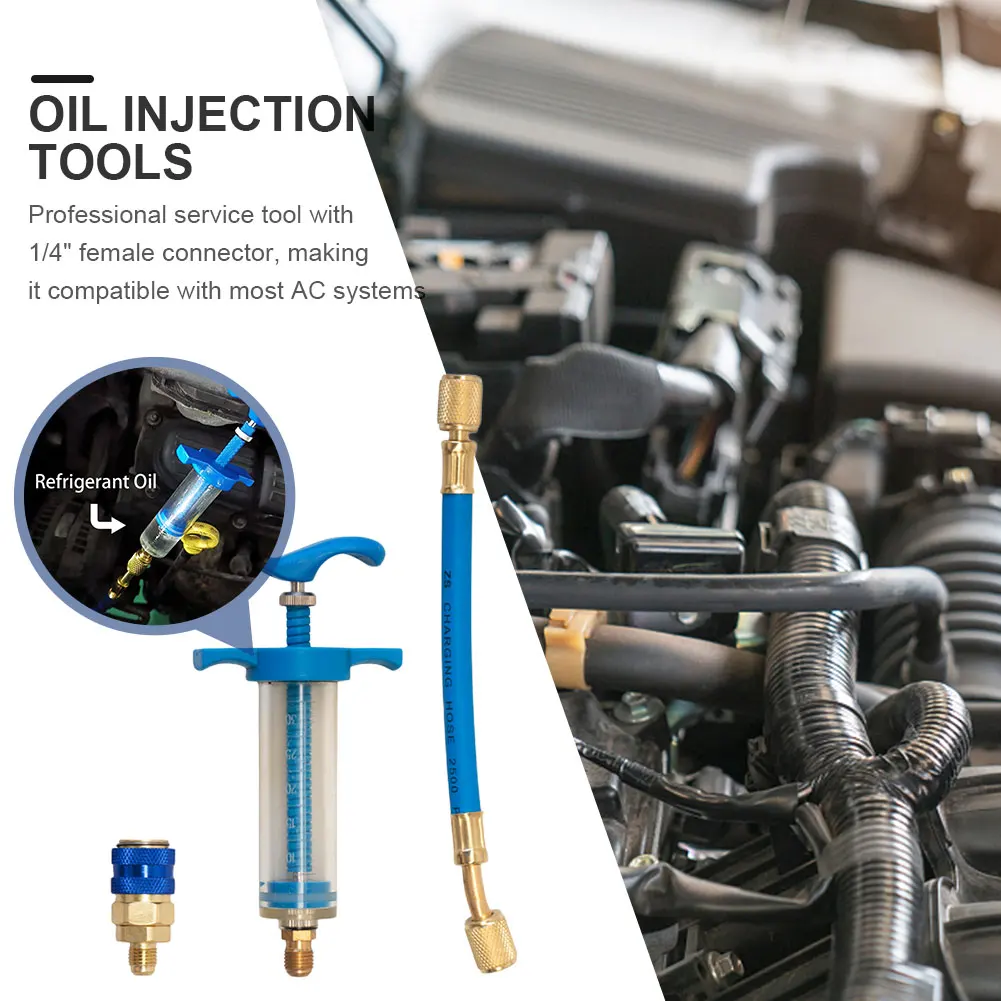 Car A/C Oil/Dye Injector 1Oz With R134a Low Side Quick Coupler Adapter 1/4 Air Conditioning Repair Tools Manual Oiler Injection