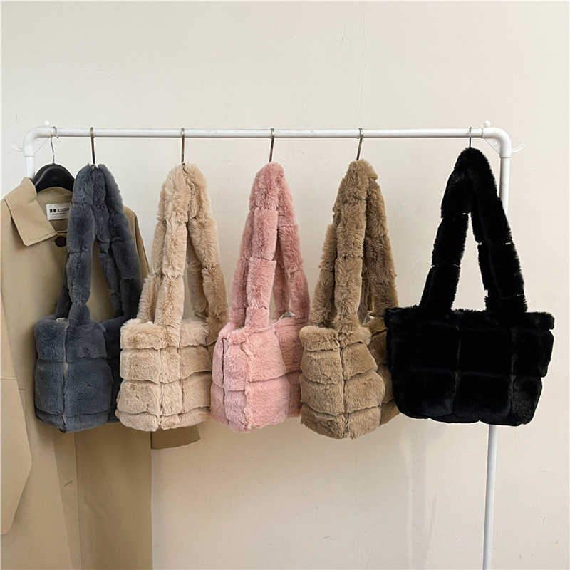 Autumn and winter women's plush large capacity bag, women's simple and niche solid color plaid shoulder bag, highend pink backpack