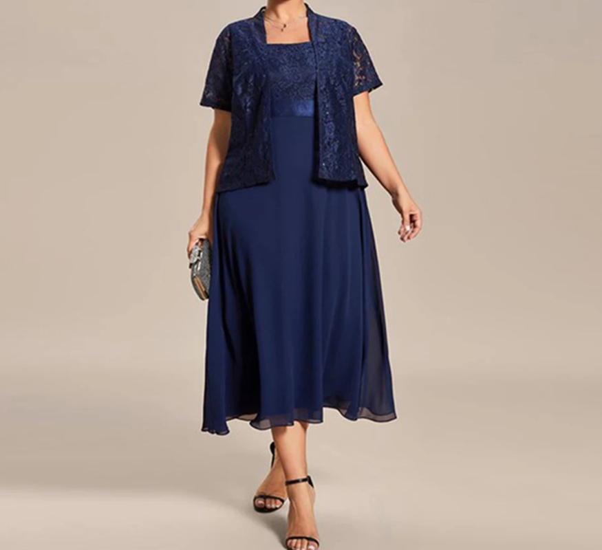 Elegant Tea Length Mother of the Bride Dresses With Lace Jacket 2024 Burgundy Chiffon Wedding Guest Dress A Line Plus Size Prom Formal Wear For Groom 