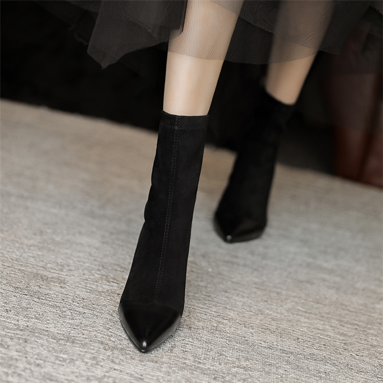 Stylish Winter Pointed Toe Stiletto Boots: Versatile Soft Comfort Short Boots for Women (Black/Apricot, Free Shipping) 9b76