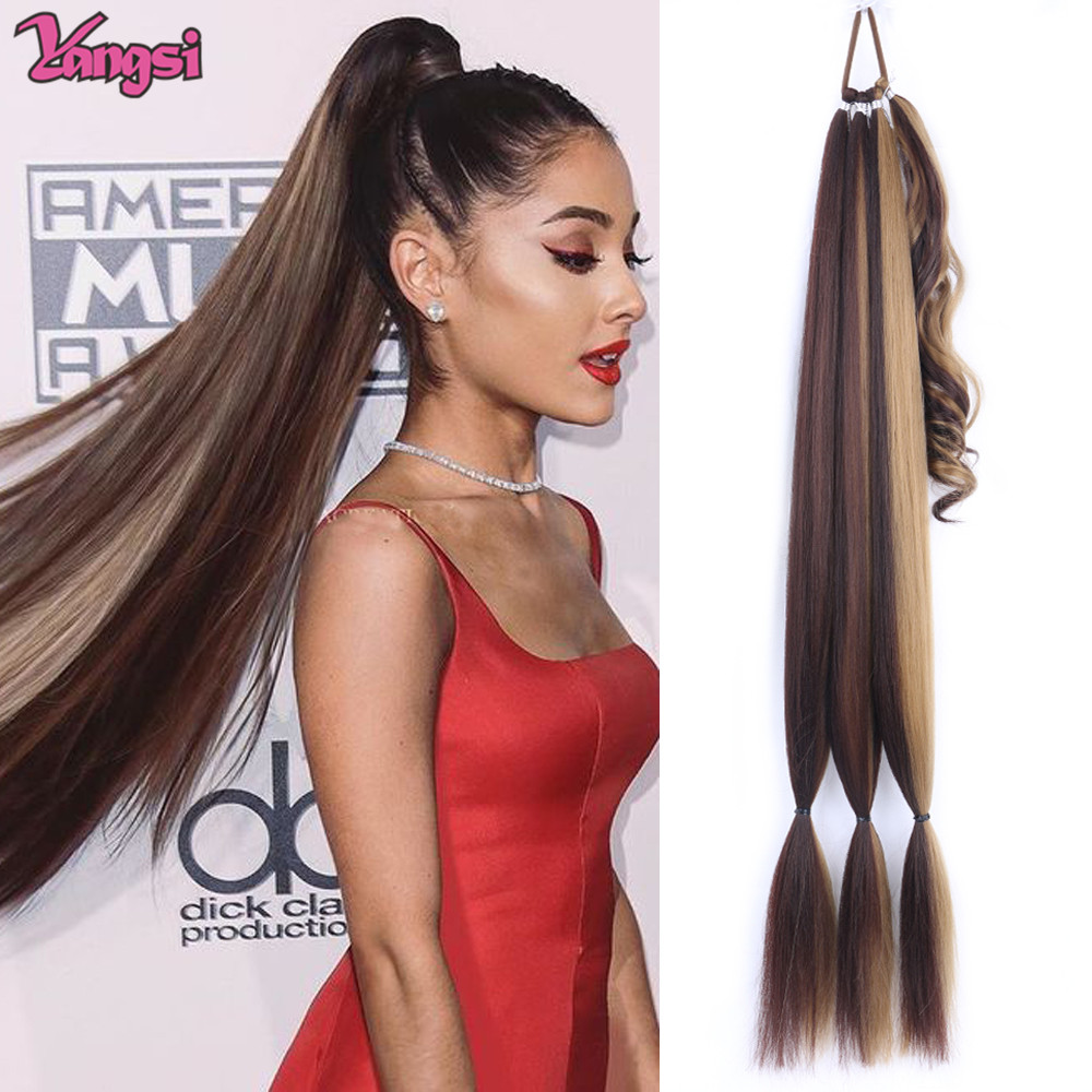 Synthetic Braided Ponytail Extensions Black Natural Hairpiece Long Pony Tail with Hair Tie Rubber Band Hair Blonde for Women