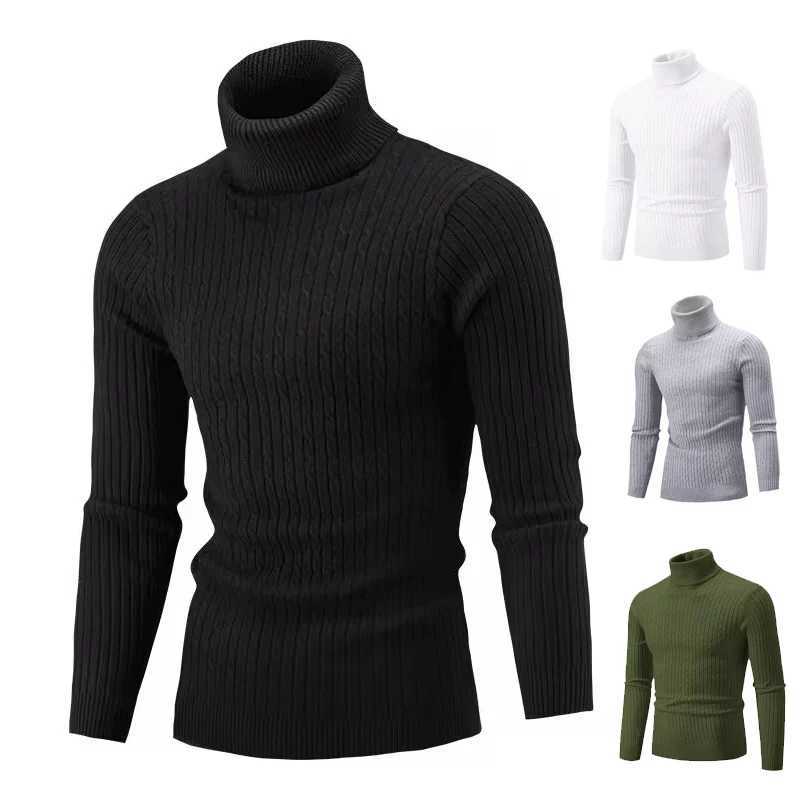 New Arrival Autumn and Winter Mens High Collar Sweater Solid Color Plain Knitted Warm Casual Turtle Neck Sweater Z241111