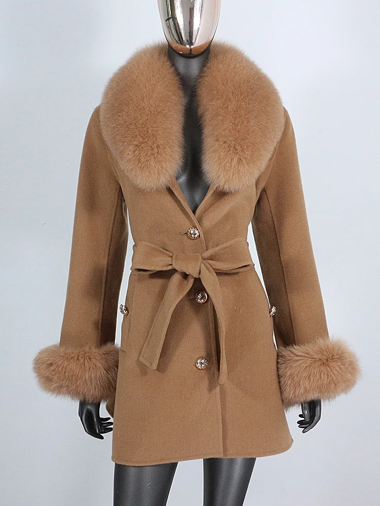 Winter Jacket Womens True Fur Coat Natural Fox Fur Collar Cuff with Cashmere Wool Warm Coat Fashion Street Clothing 241111