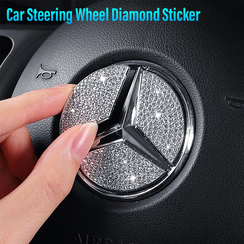 For Mercedes Benz A B C E Class GLA CLA GLC GLK GLE Series 45/49mm Car Steering Wheel Crystal Diamond Sticker Emblem Accessories