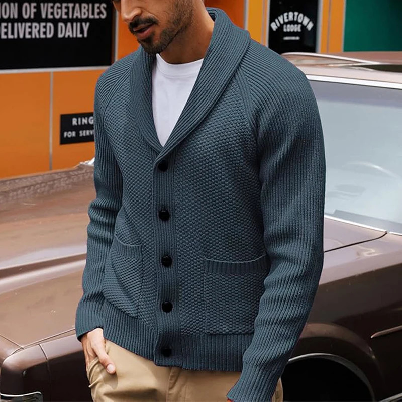 Streetwear Mens Sweater Jackets Fall Winter Casual Solid Color Button Lapel Sweatercoats For Men Knitwear Vintage Knit Cardigans 241111