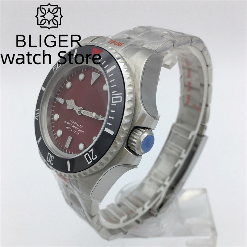BLIGER 43mm SEA Red Dial Sapphire Crystal Ceramic Insert Rotating Bezom PT5000 NH35 MIYOTA 8215 Automatic Mechanical Men's Watch