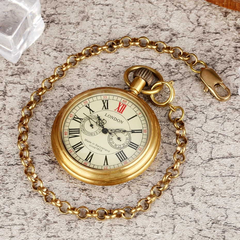 Antique Copper London 1856 Antique 5 Mobile Phone Pocket and FOB Watch Hand Wrapped Skeleton Mens Pocket Watch 30cm Chain 241108