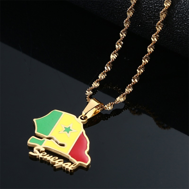 Senegal Map Flag Pendant Necklaces Men Women Silver Color Gold Color Senegalese Jewelry