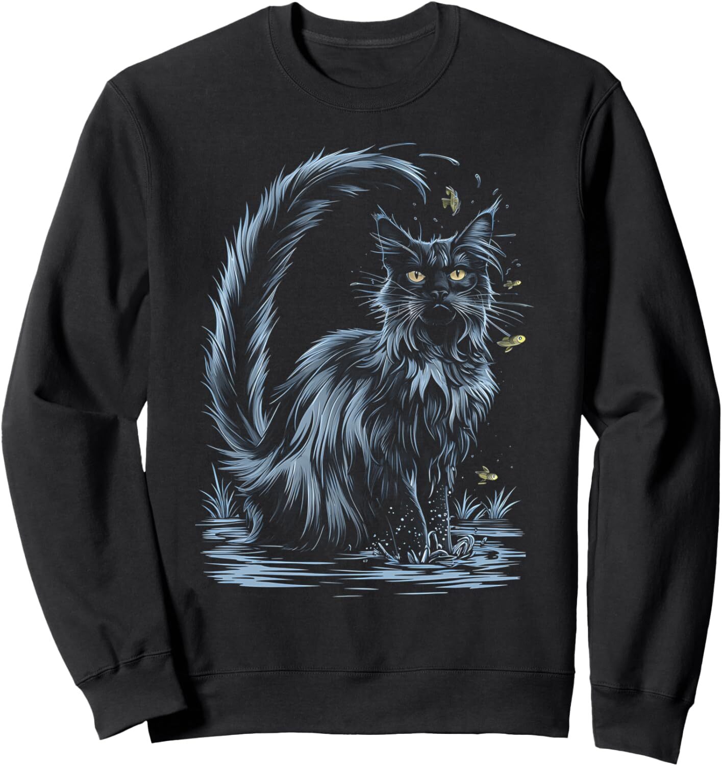 Long Sleeve Shirts for Men sweatshirt Cat Hilarious Cat Playing with Fish in Water Fun Art Graphic Sweatshirt T shirt Tee Streetwear Casual tops cloth