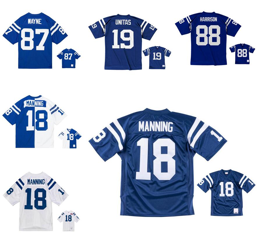 Stitched football Jerseys 18 Peyton Manning 19 Johnny Unitas 88 Marvin Harrison 87 Reggie Wayne mesh Legacy Retired retro Classics Jersey Men women youth S-6XL