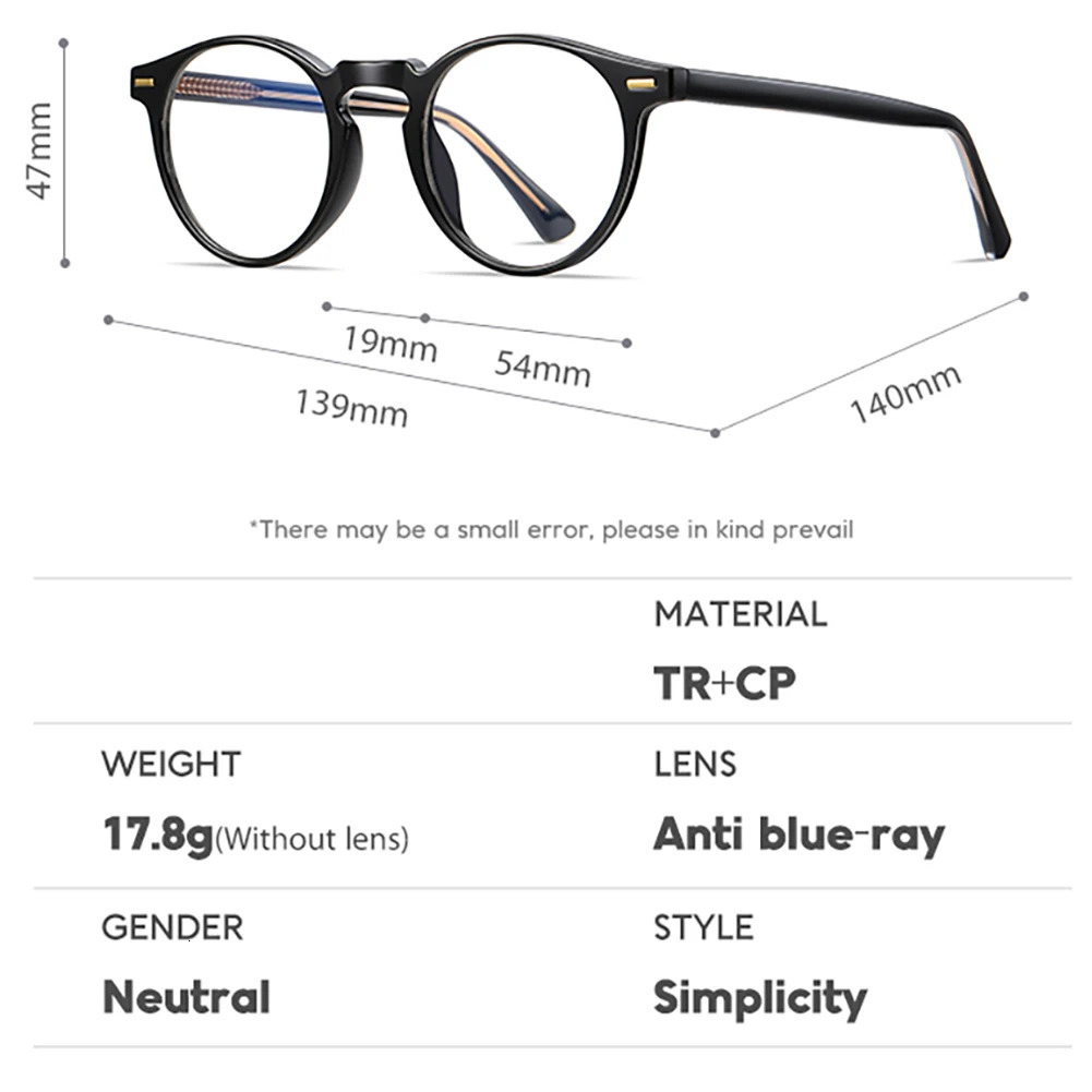 Peekaboo anti blue light glasses mens transparent lens TR90 retro round glasses frame mens black transparent CP acetate 241108