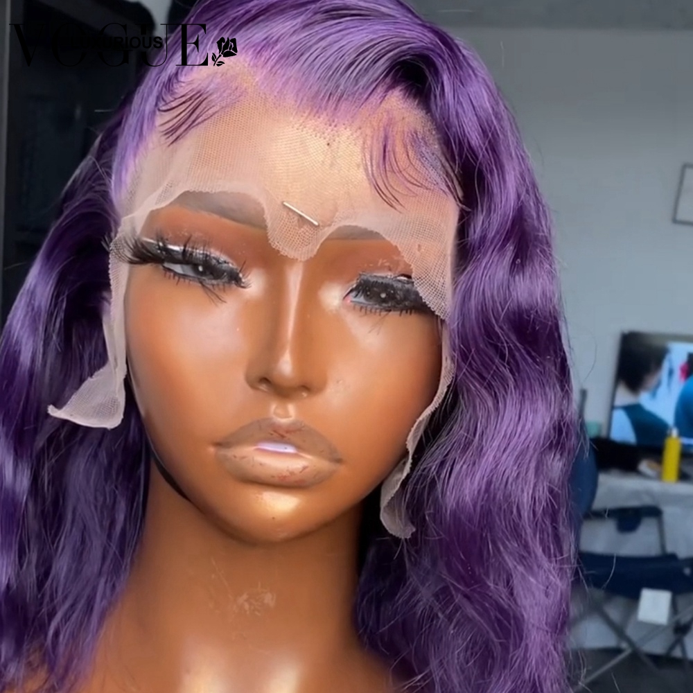 Dark Purple Straight Bob Human Hair Wigs for Women 13x4 Transparent Lace Frontal Deep Wave Wig Natural Hairline Curly Short Bob