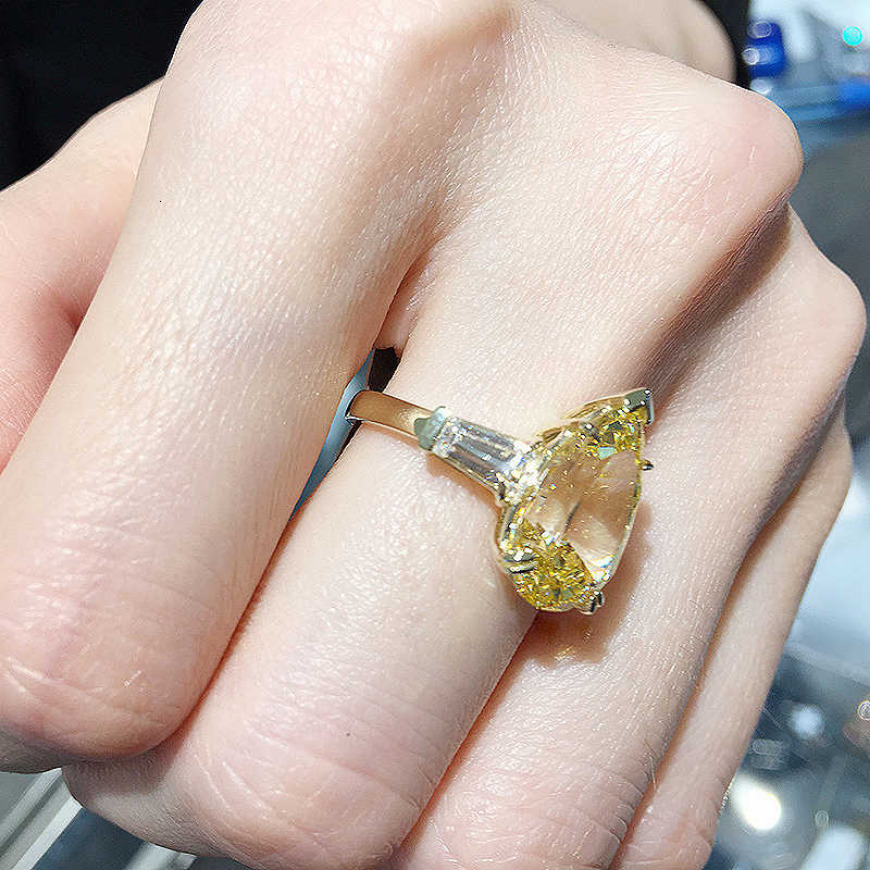 3.00CT Pear Cut Yellow Moissanite Engagement 3 Stone Ring For Women Sterg Sier gorgeous