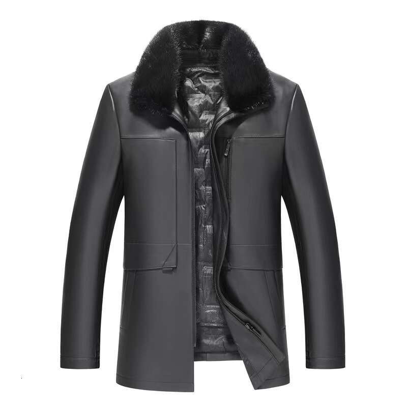 Leather Men's Sheepskin Can Be Removed Down Jacket Fur One Mink Collar
