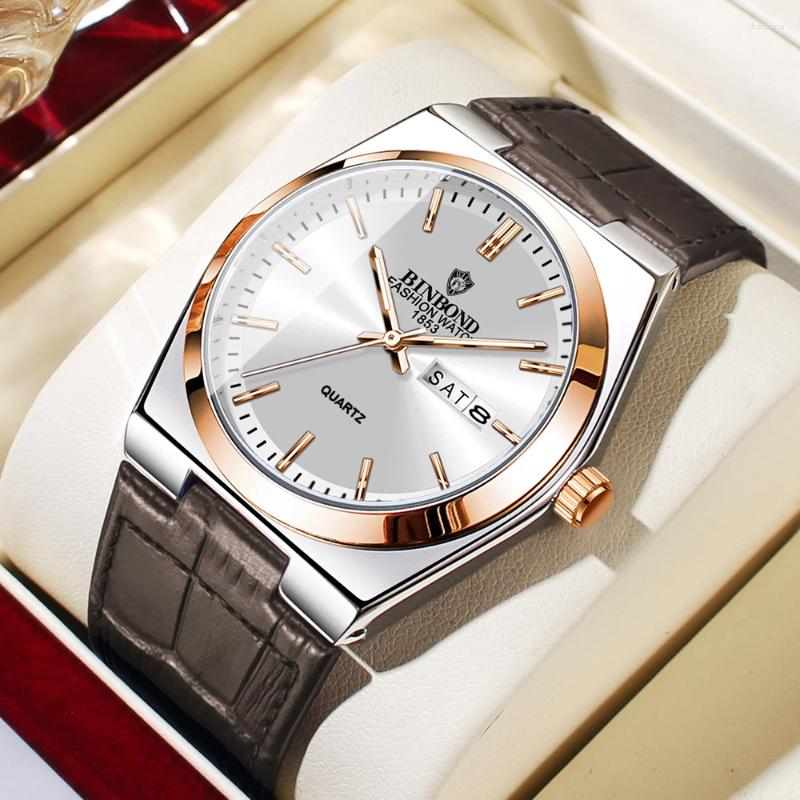 Wristwatches 2025 Casual Business Leather Fashion Quartz Gold Clock Men Automatic Watches Mens Gifts Montre Homme