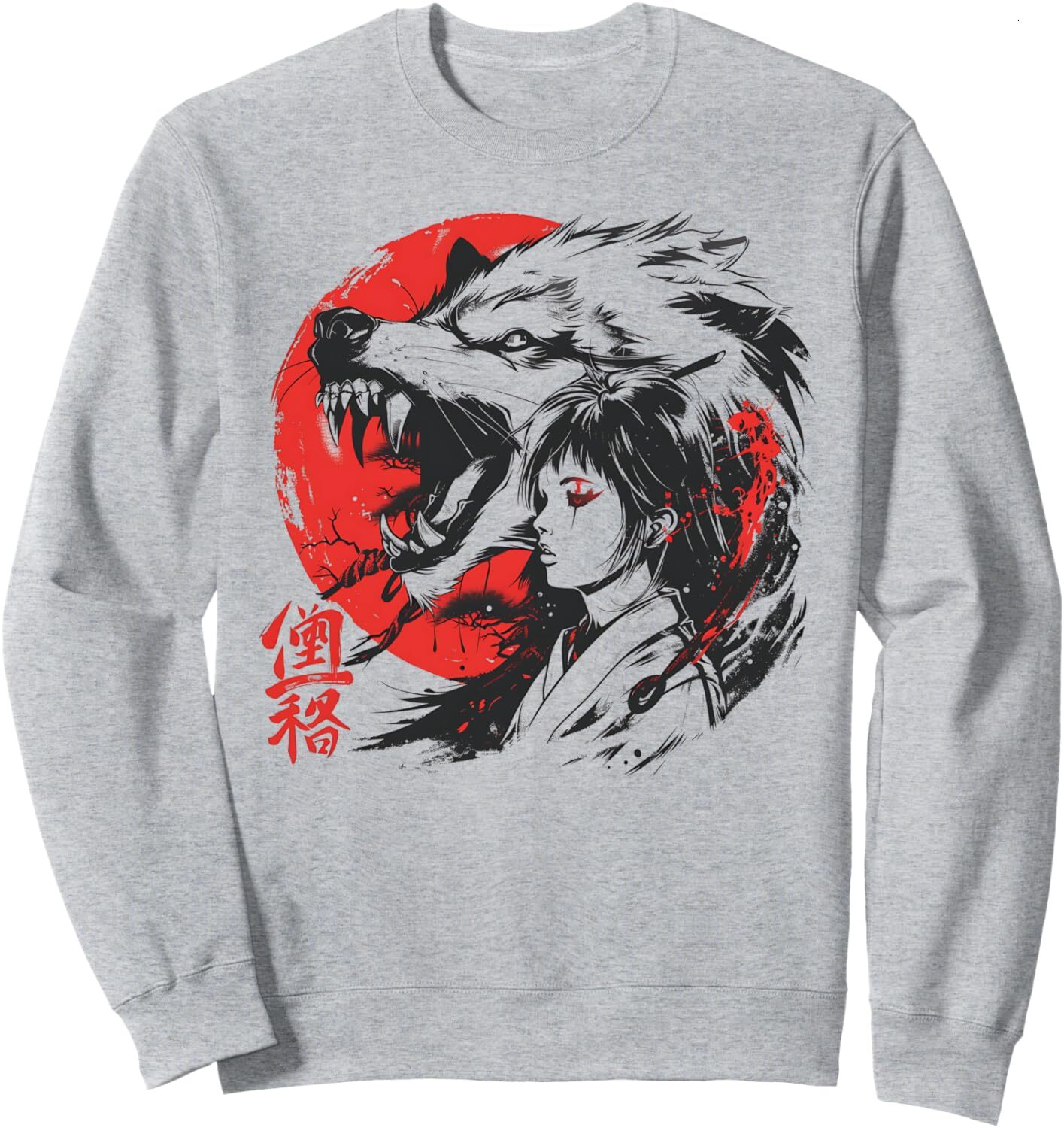 Long Sleeve Shirts for Men sweatshirt Japanese Anime Wolf Girl Red Sun Graphic Design Sweatshirt T shirt Tee Streetwear Casual tops clothes