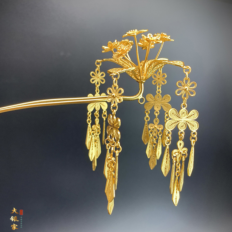 Tassel Antiquity Hair Clasp Hair Clasp Hanfu Ming Hair Accessories Hairpin Silver Plated Wedding Hairpin