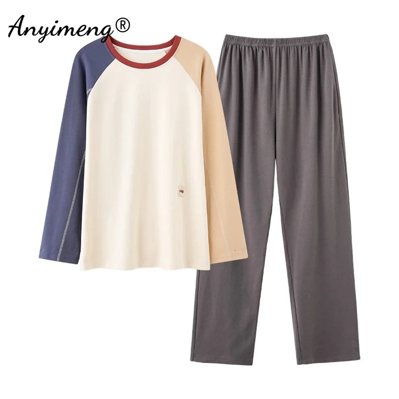 Autumn Winter Cotton Men Pajamas Fashion Soft Pajama Long Sleeved Full Pants Nightwear Plus Size L3XL Sleepwear for Man 241111