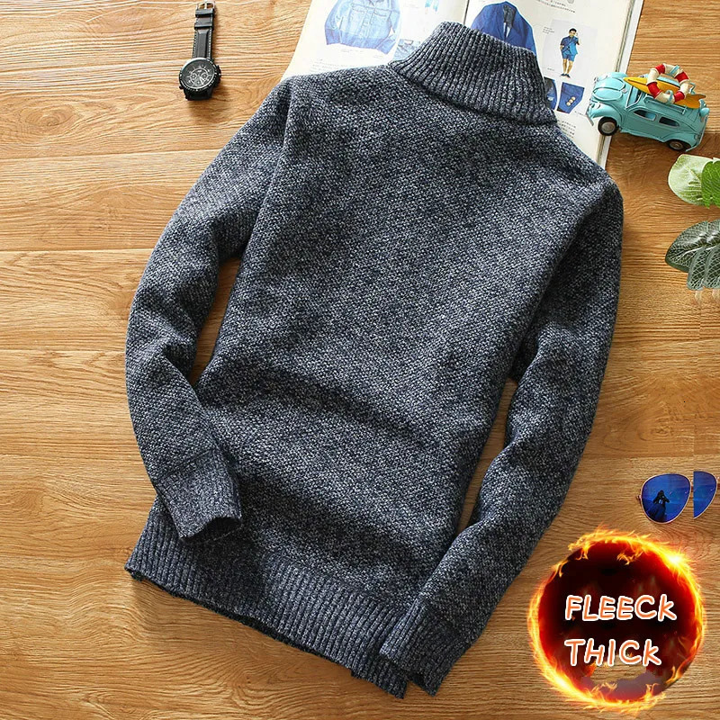 Autumn Winter Mens Fleece Thicker Sweater Men Half Zipper Turtleneck Warm Pullover Male Slim Knitted Wool Sweaters 241111