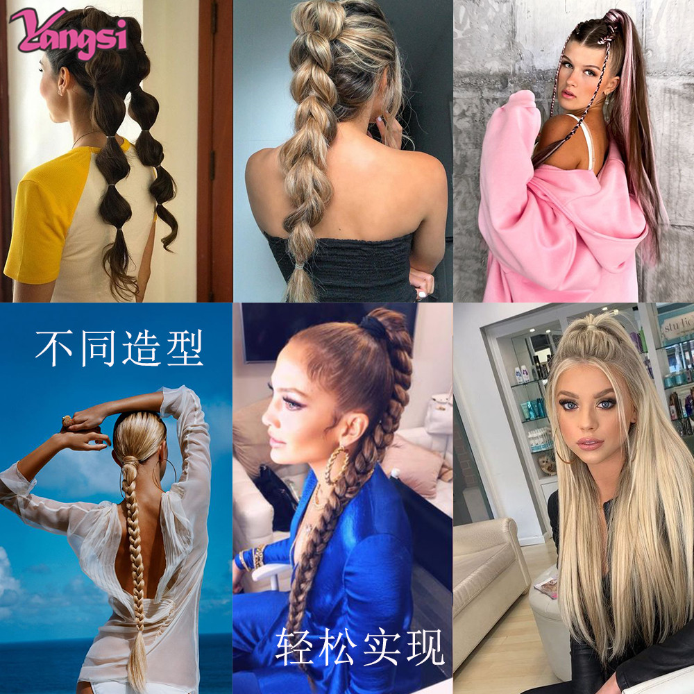 Synthetic Braided Ponytail Extensions Black Natural Hairpiece Long Pony Tail with Hair Tie Rubber Band Hair Blonde for Women