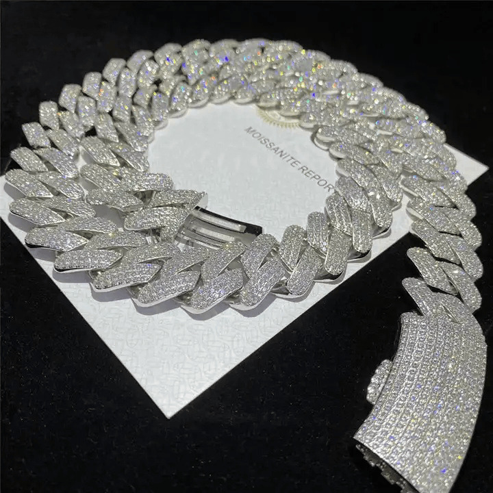 Fashion Jewelry 3ex D Color VVS Moissanite Cuban Chain With Hip Hop Custom Size Sier Necklace For Men Women