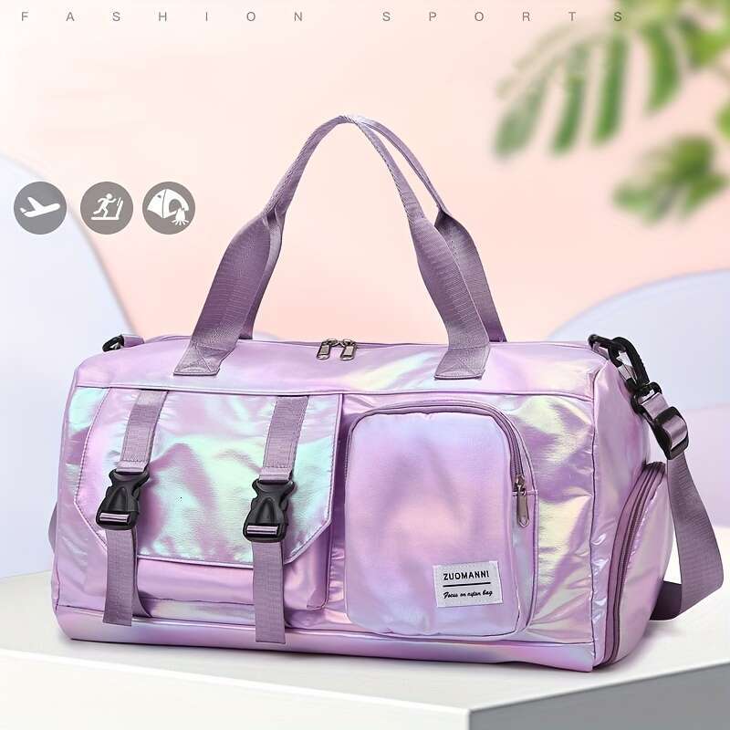 Fashion Shimmering Duffel Bag with Random Zipper Direction - Perfect for Fiess and Travel .
