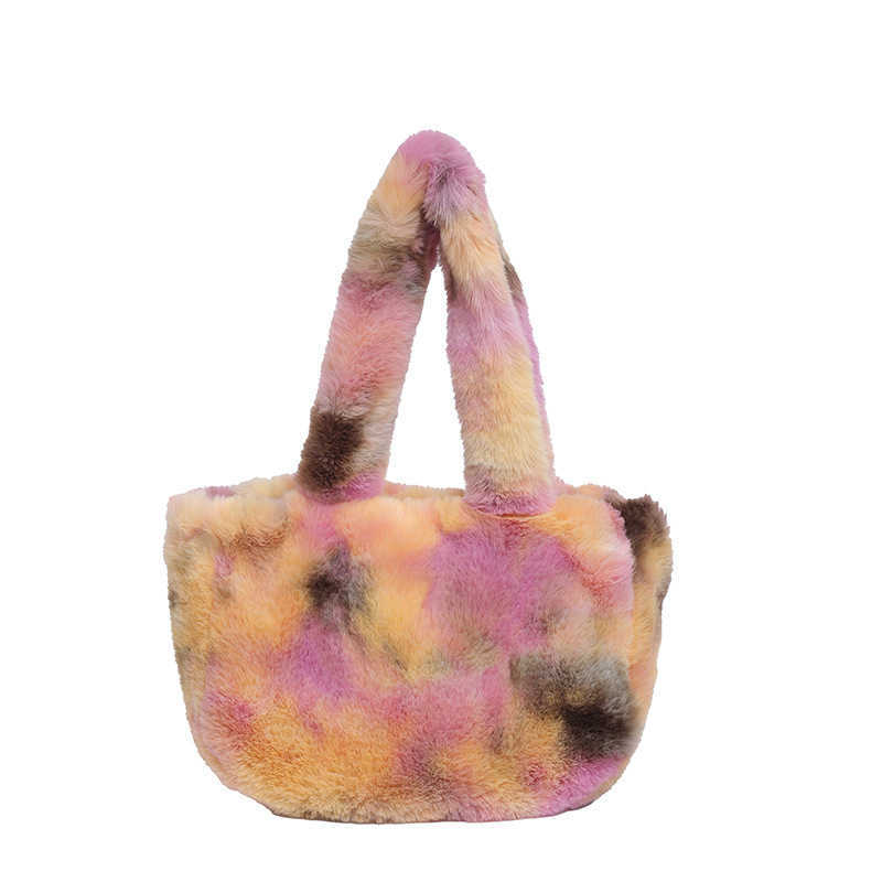 Winter Fur Bags Women Contrasting Color Handbag Large Capacity Single Shoulder Commuting Plush Armpit Tote Bag 241111