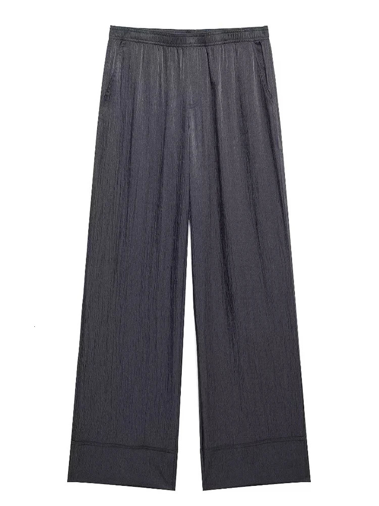 TRAF Women Fashion Blouse Pant Suit Two Pieces Vneck Tied Bow Long Sleeve Shirt High Waist Wide Leg Causal Set 241111