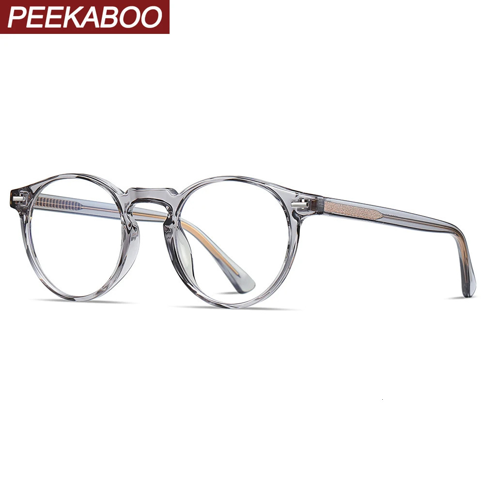 Peekaboo anti blue light glasses mens transparent lens TR90 retro round glasses frame mens black transparent CP acetate 241108