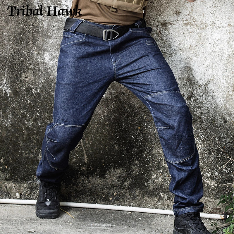 Men Tactical Pants Combat Denim Work Jeans Cargo Spring Casual Male Trousers Multi Pockets 241111