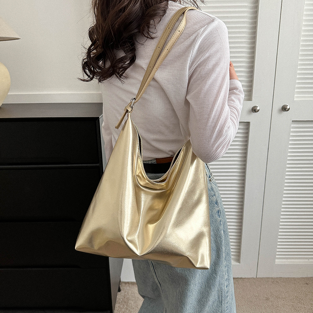 High Capacity Luxury Designer Bag for Women Fashion Shopping Bag Silver Gold Casual PU Leather Tote Bag Soft Top-Handle Handbag